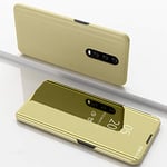 Hülle® Plating Flip Mirror Case for OnePlus 7T Pro (Gold)