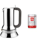 Alessi 9090/3 3-Cup Espresso Coffee Maker in 18/10 Stainless Steel Mirror Polished with Magnetic Heat Diffusing Bottom, Silver & illy Coffee, Classico Ground Coffee for Moka Pots, 250g