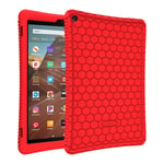 FINTIE Silicone Case for Amazon Fire HD 10 Tablet (Compatible with 7th and 9th Generations, 2017 and 2019 Releases) - [Honey Comb Series] Shock Proof Back Cover, Red