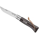 OPINEL Couteau n° 8 VRI, lame inox, manche charme lasuré noir brun 11 cm avec lacet cuir, virole tournante.