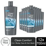 Dove Men+Care 3in1 Body Face & Hair Wash Clean Comfort or Extra Fresh 700ml,12pk