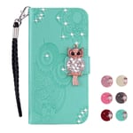 E-Panda For Apple iPhone 11 Case Glitter Bling Sparkly Mandala owl Designer PU Leather Flip Wallet + silicone rubber Bumper Protective Cover 360 Shockproof with Card Holder - Light green