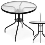 Runt trädgårdsbord 80 cm, för terrass, trädgård, balkong, härdat glas, paraplyhål, MultiGarden