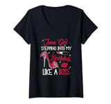 Womens June Girl Stepping Into My Birthday Like A Boss Shoes Funny V-Neck T-Shirt