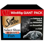 80 X 85g Sheba Select Slices Adult Wet Cat Food Pouches Fish Collection In Gravy