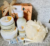 The Body Shop Soothing Almond Milk Honey Large Gift Set Box Gel Butter Scrub New