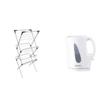 Vileda Sprint 3-Tier Clothes Airer, Indoor Clothes Drying Rack with 15 m Washing Line, Silver & Daewoo Essentials, Plastic Kettle, White, 1.7 Litre Capacity, Fill 7 Cups, Family Size
