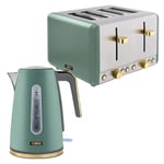 Tower Cavaletto Kitchen Jade Green Kettle and Toaster Set