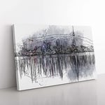 Big Box Art Reflections of The Auckland Skyline in Abstract Canvas Wall Art Print Ready to Hang Picture, 76 x 50 cm (30 x 20 Inch), White, Grey, Black