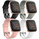 Ouwegaga Pack 4 Silicone Sport Replacement Strap Compatible with Fitbit Versa Strap/Fitbit Versa Lite Strap/Fitbit Versa 2 Strap, Women Men Small Black/Grey/Pink/White