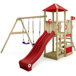 Wickey Aire de jeux Portique bois Smart Savana avec balançoire et toboggan Maison enfant exterieur avec bac à sable, échelle d'escalade & accessoires