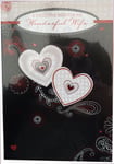 (306) Single Valentine Card - Wonderful Wife Black with Flowers & Heart (Size G)