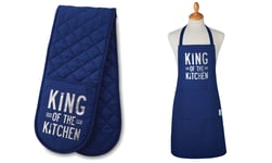 Set of 2 Cooking Kitchen Chef Apron and Double Oven Glove Kitchen Gift Idea for Cooks Bakers Birthday Gift Christmas New Home Gift Bistro BBQ (King of Kitchen Apron and Double oven gloves set)
