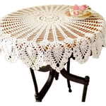 Vintage tablecloth, round, lace, handmade, crochet, cotton, tablecloth/cover, 90 cm, beige