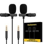 Kalawen Lavalier Microphone 2 condensateurs omnidirectionnels Lapel Mic pour Smartphone Android 3,5 mm iPhone, PC et Appareil Photo avec Deux câbles de rallonge de Microphone de 2 m pour Interview,