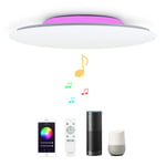36W 40CM Modern Smart Music WiFi LED Ceiling Light Compatible with Amazon Alexa Google Home Remote Control Dimmable RGB Lamp with 2 Bluetooth Speakers for Lounge Bedroom Living Room Bathroom