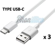 PHONILLICO® Lot 3 Cables USB-C Chargeur Blanc pour Samsung Galaxy A5 2017 - Cable Port USB Data Chargeur Synchronisation Transfert Donnees Mesure 1 Metre