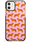 Trendy Tiger Patterns Tigers On Pink Black Impact Impact Phone Case for iPhone 11 | Protective Dual Layer Bumper TPU Silikon Cover Pattern Printed | Animal Print Designer Wild Safari