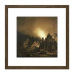 Colonia Fire By Night In A Village Painting 8X8 Inch Square Wooden Framed Wall Art Print Picture with Mount