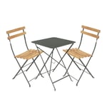 Fermob - Bistro matgrupp bord 57cm & 2 trä stolar rosemary - Matgrupper utomhus