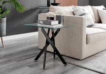 Leonardo Square Glass Side End Bedside Table with Metal Angled Starburst Legs for Modern Living Rooms