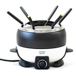 Cuisinier Deluxe - Appareil à fondue électrique 6 personnes Service à fondue 800W Caquelon 2L Anti-adhésif 6 Fourchettes Inox Noir