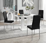 Imperia 4 Seater Modern White High Gloss Rectangular Dining Table And 4 Milan Velvet Chairs