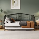 Cadre de lit en métal pour une personne avec lit gigogne, 90 x 200 cm, canapé-lit deux en un, lit de jour noir élégant et moderne pour la chambre à