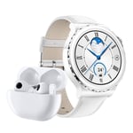 HUAWEI WATCH GT 3 Pro Smartwatch + HUAWEI FreeBuds Pro True Wireless Earphone - Fashion Fitness Tracker and Health Monitor with ECG, Blood Oxygen & Menstruation Cycle Tracking - 43" White Leather