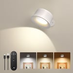 FULEN Applique Murale LED D'intérieur avec Batterie, Télécommande avec Contrôle Tactile, Rotation à 360 °, pour Salon, Chambre à Coucher, Escalier, Couloir, Applique Murale sans Fil, Blanche-1 Pièce