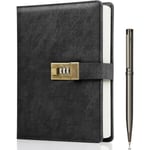 IC Dagbok med lås, A5 PU-läderjournal med lås 240 sidor, Vintage Lock Journal Lösenordsskyddad anteckningsbok med penna och presentask, 8,6 x 5,8 tum