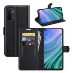 XFDSFDL® Protective Cover for Oppo A54 5G (6.51 Inch) PU Leather Flip Case Litchi Pattern with Built Stand and Magnetic Closure Card Slot Wallet Phone Shell Holster, Black