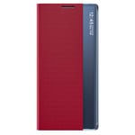 Keyyo Smart View Flip Cover for Xiaomi Redmi Note 9T 5G, Premium Leather Case with Stylish Mirror Clear Display Window, Foldable Kickstand Phone Shell - Red