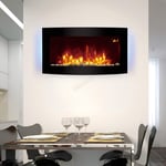 HEATSURE Wall Mounted Electric Fire | Curved Glass Screen Fireplace With 7 Colour LED Backlight | Fake Flame Fire Electronic Fireplace With Remote | 2kw EF831B