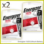 2 x Energizer 1620 CR1620 3V Lithium Coin Cell Battery - DL1620 KCR1620 BR1620