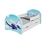 MEBLEX Children Toddler Bed for Kids White with Drawers & Safety Foam Mattress 160x80cm Children Sleeping Bedroom Furniture with MDF Full Bed Frame with Built-in Headboard (Small Palne, 160x80cm)