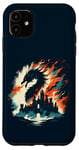Coque pour iPhone 11 Jeu de fantaisie château de réflexion double exposition Dragon Flamme
