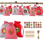 2020 Christmas Advent Calendar 24 Days Christmas Countdown Calendar Burlap Hanging Advent Calendar (with 24 Number Stickers) Refillable Garland Candy Gift Bag Reusable Christmas Decorations