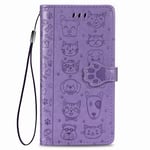 Samsung Galaxy A21S Case, Shockproof Flip Folio New PU Leather Cute Cat & Dog Embossed Wallet Phone Case with Card Holder Magnetic Stand Soft TPU Bumper Protective Cover for Samsung A21S, Purple