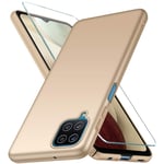 YIIWAY Samsung Galaxy A12 / Galaxy M12 Case + Tempered Glass Screen Protector, Gold Ultra Slim Case Hard Cover Shell for Galaxy A12 / Galaxy M12 YW42091