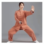 Tai Chi Clothing Men And Women Linen Exercise Clothes Middle-Aged Tai Chi Clothing Cotton And Linen Thickening Morning Exercise Clothing,Orange,M