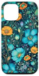 Coque pour iPhone 12/12 Pro Motif fleurs sauvages turquoises