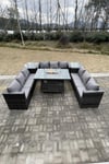 Outdoor Rattan Gas Fire Pit Dining Table Gas Heater Sets Side Tables 9 Seater