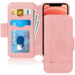Skycase iPhone 12 Mini Case 5.4", iPhone 12 Mini Wallet Case, Ultra Slim Premium PU Leather Flip Folio Wallet Case with Card Slots and Kickstand Protective Cover for iPhone 12 Mini 5.4" 2020 Rose Gold