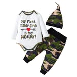 HINK Baby Clothes,Valentines Day Baby Boys Long Sleeve Camouflag Letter Print Romper+Pants+Hat Set 18-24 Months White Boys Outfits & Set For Baby Valentine'S Day Easter Gift