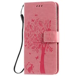 Reevermap Samsung Galaxy S20 Case Wallet PU Leather Phone Cover for Samsung Galaxy S20 Flip Bumper with Embossed Tree Magnetic Clasp Kickstand Card Holder, Pink