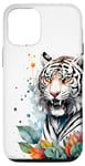 iPhone 15 Pro Watercolor White Bengal Tiger, Vivid Leaf Splatter Art Case