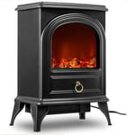 JHSHENGSHI 21 Inch Tall Mini Electric Fireplace Portable Tabletop Stove Freestanding Fireplace with LED Wood Burning Light Black Metal Frame Stove Heater Gift