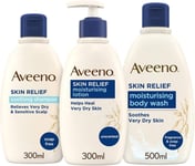 Aveeno Skin Relief Regime Bundle Body Wash Body Lotion and Shampoo for Sensitiv