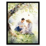 Summer Romance Watercolour Painting Picnic Under Apple Blossom Tree Bedroom Art Art Print Framed Poster Wall Decor